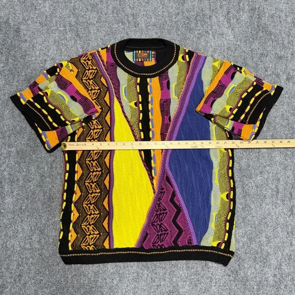 Vintage Steven Land 90s Multicolor 3D Knit Sweater Coogi Style Size - L - Picture 5 of 6
